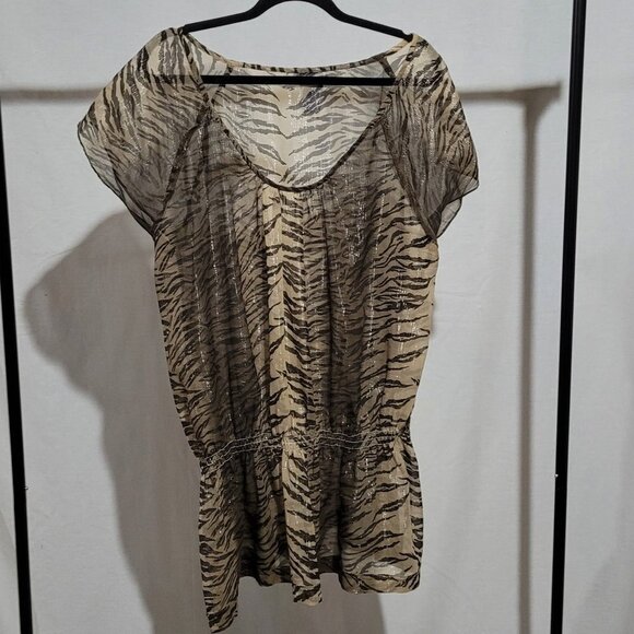 Paragon blouse tiger stripe sheer vintage animal print shirt plus size 2X 1990s - Picture 3 of 13